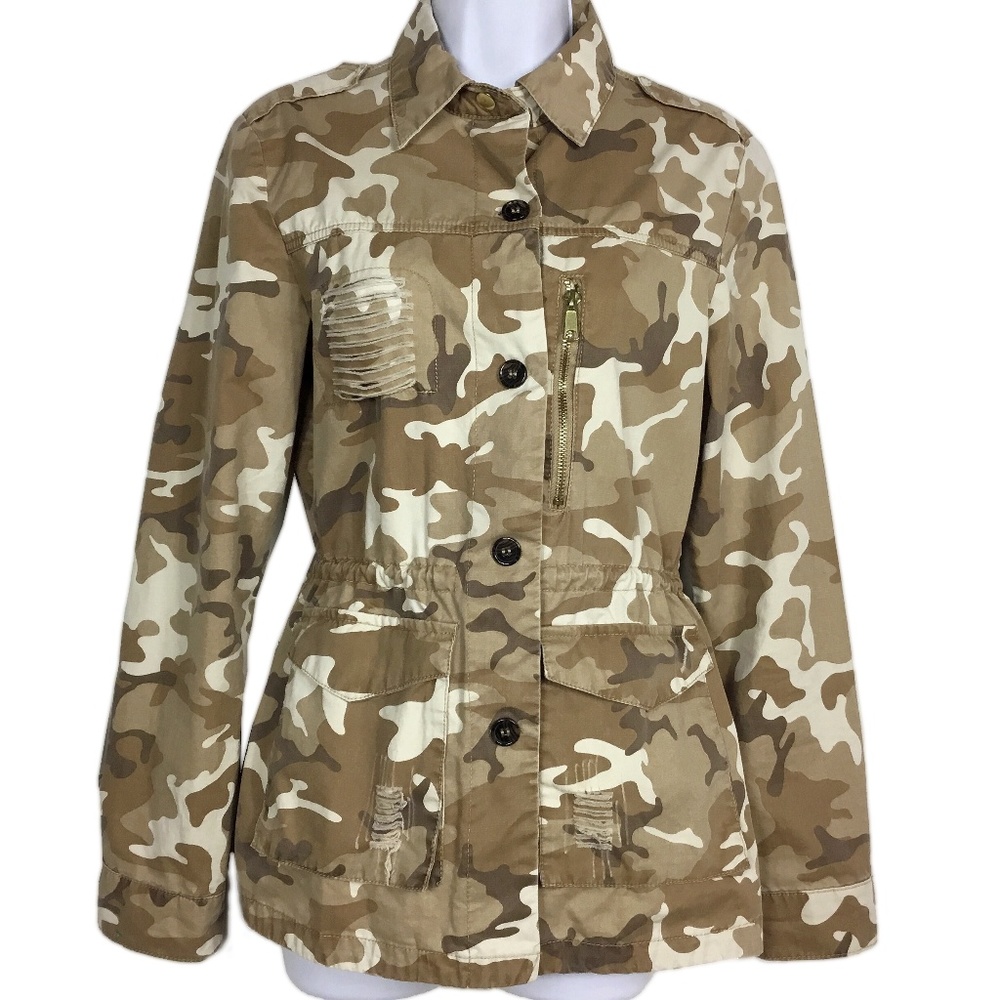 Brown Distressed Cotton Camo Jacket Parka Anorak